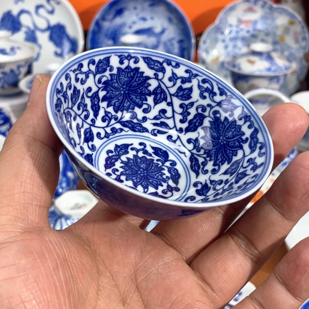 薄胎 撒蓝 缠枝莲主人杯