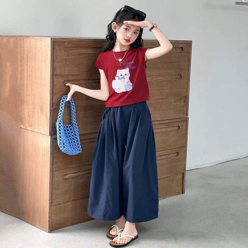女童夏装套装2025新款儿童洋气衣服中大童休闲阔腿裤时髦韩版童装