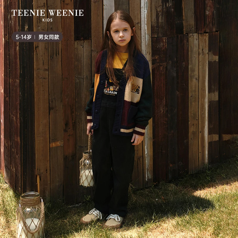 TeenieWeenie Kids小熊童装25年秋冬V领拼色毛织开衫TKCK258971N
