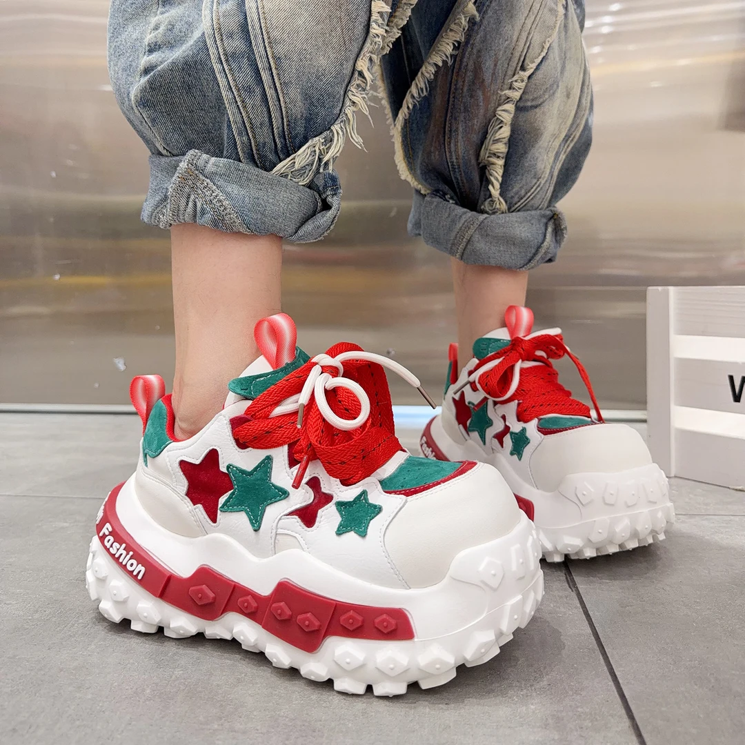 【瑛】韩版小星星老爹鞋新款2026年春季运动女厚底增高时尚休闲鞋