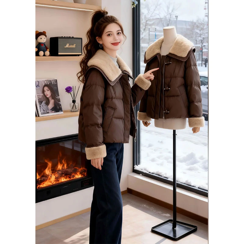 复古小众大翻领棉服女2026冬季新款慵懒风洋气设计感棉衣外套女士