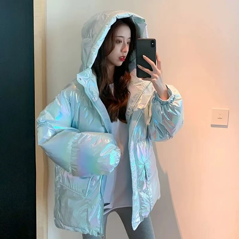 6711 JH亮面羽绒棉服女冬新款亮色糖果色贝壳面包服外套