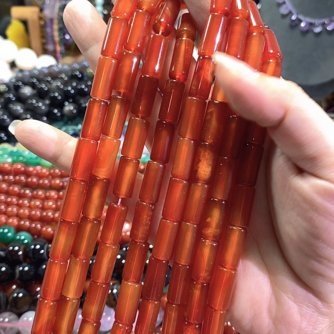 未镶嵌玛瑙/玉髓珠宝半成品红玛瑙管珠一条卡8*16mm