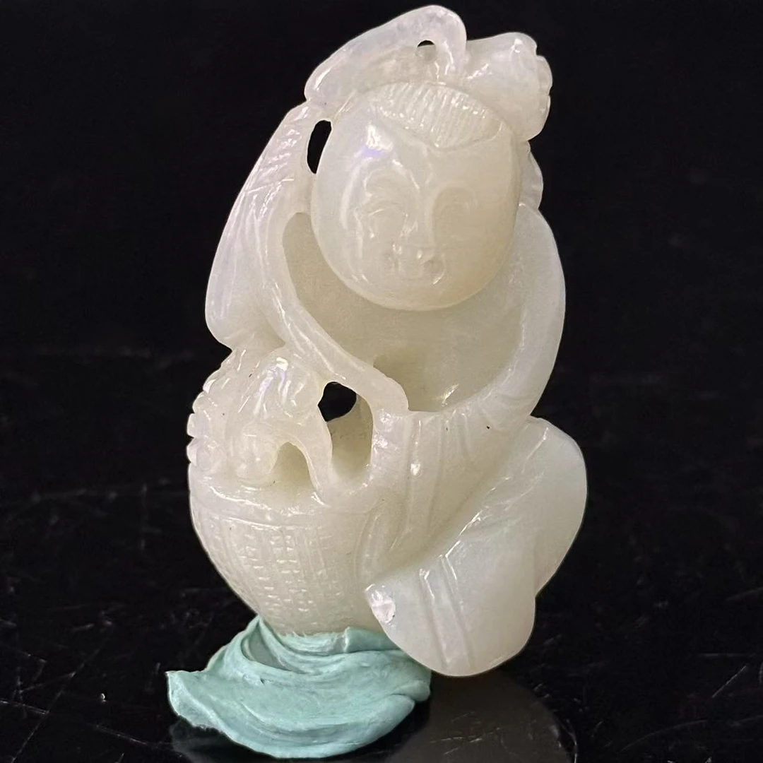 明清风格和田玉童子挂件-CS