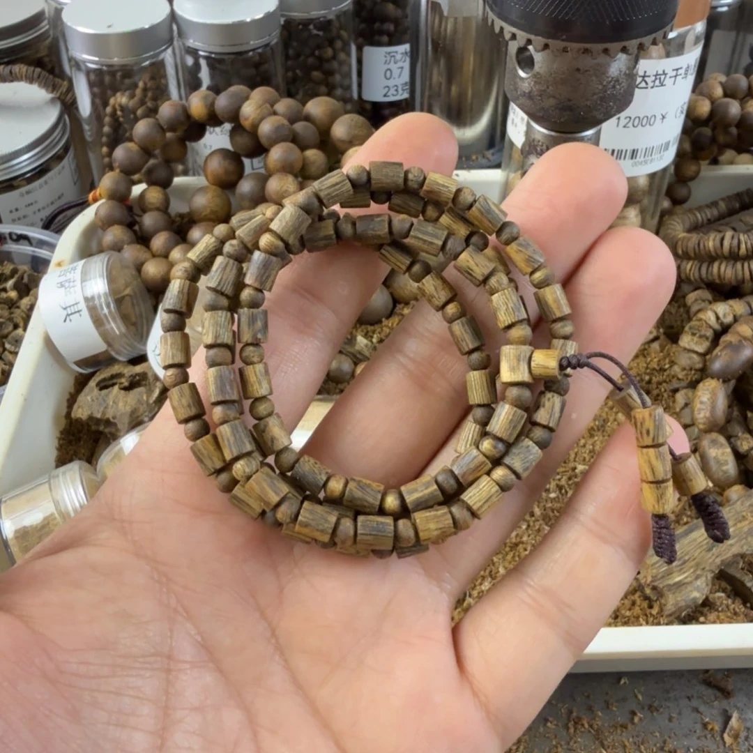 沉香沉香碎屑棋楠沉香乌身圆叶品种卡5多圈桶珠10克加