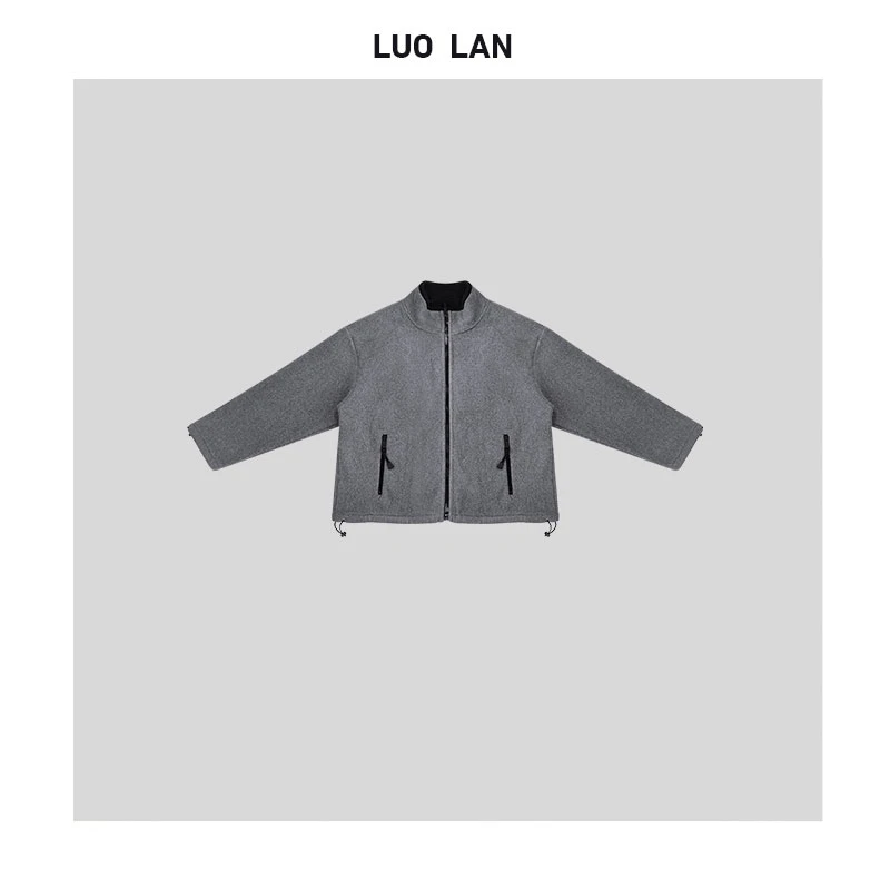 DAMEI OOTD 2024秋新款简约纯色摇粒绒拉链立领夹克外套 YLM0077