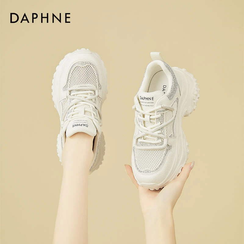达芙妮爆款水钻厚底老爹鞋女2025夏季新款网面透气百搭休闲运动鞋