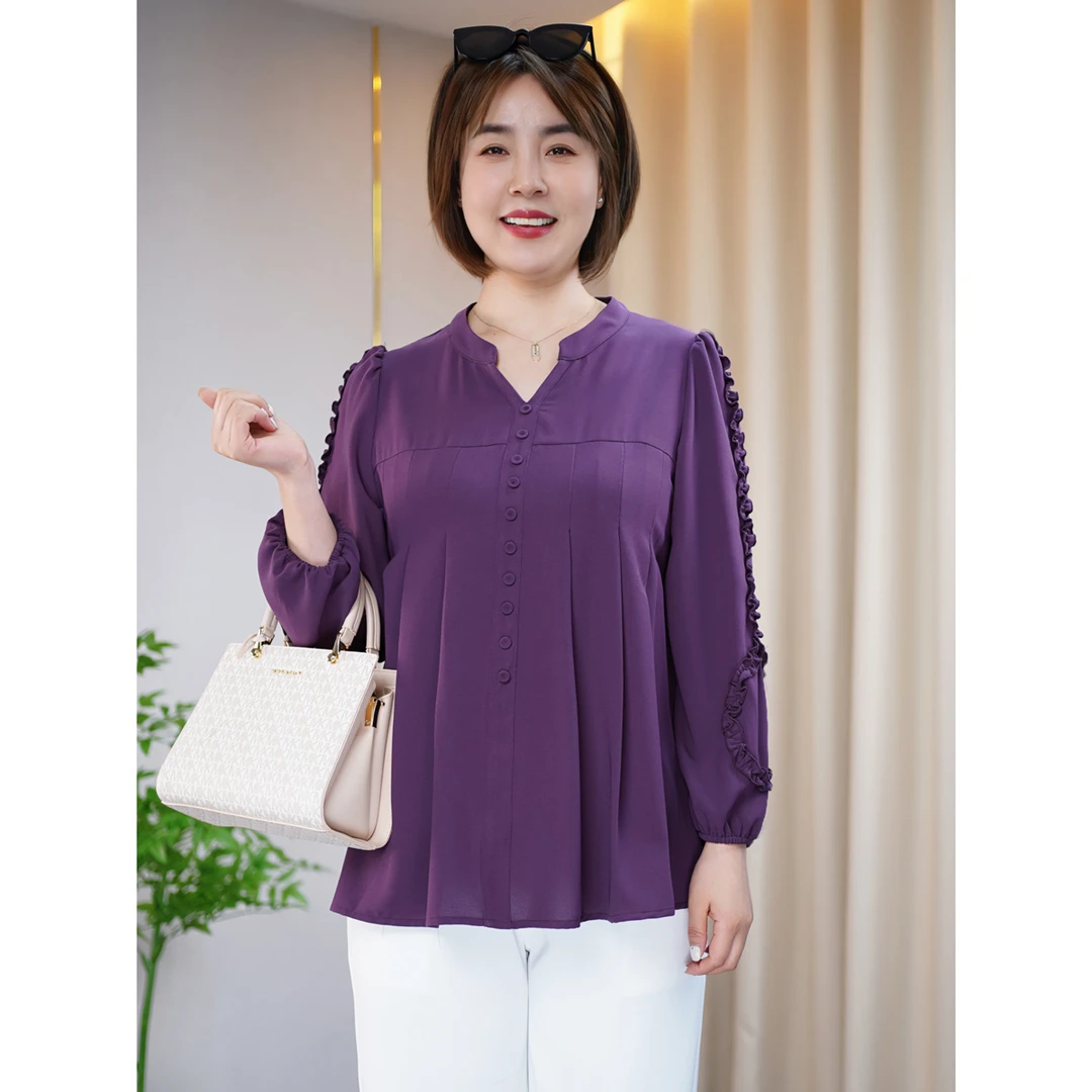 洋气温柔知性上衣新款女微胖mm大码女装温婉大方衬衣百搭遮肚小衫