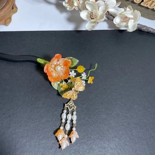 红色原创设计古典复古宫廷民族风旗袍发簪女复古古装