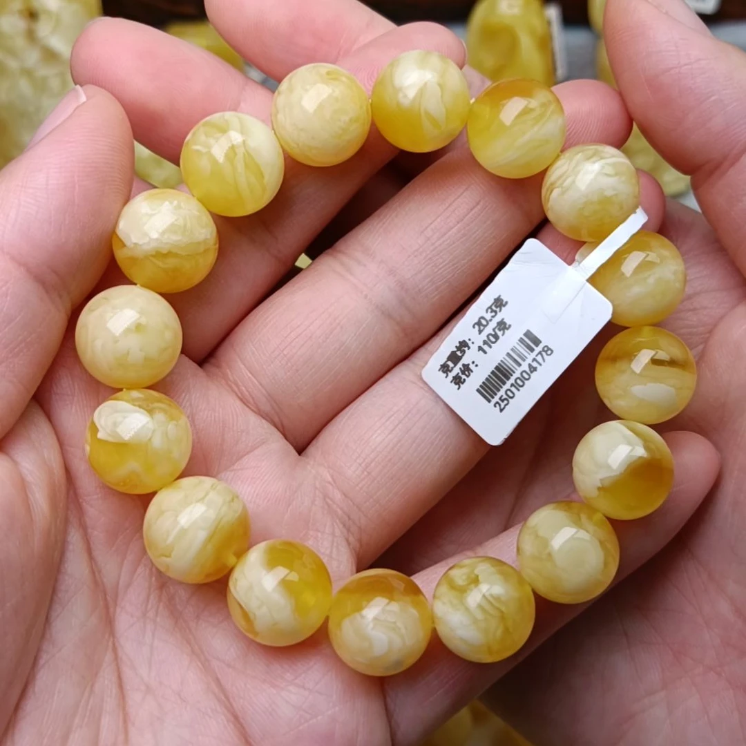 未镶嵌蜜蜡手链13圆珠圆珠浓蜡溶洞妖花16.5手围