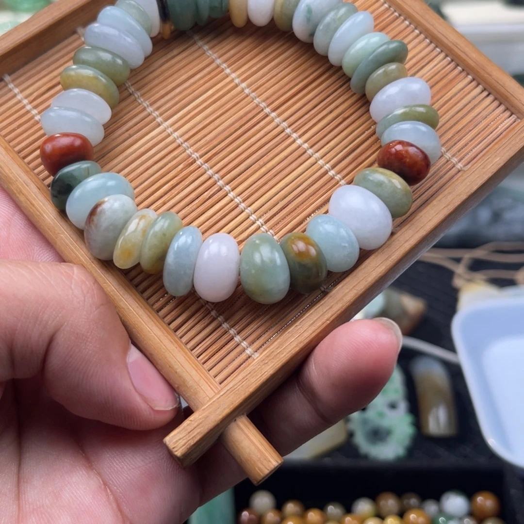 翡翠未镶嵌手串98多宝卡15算盘珠，大漏，百搭