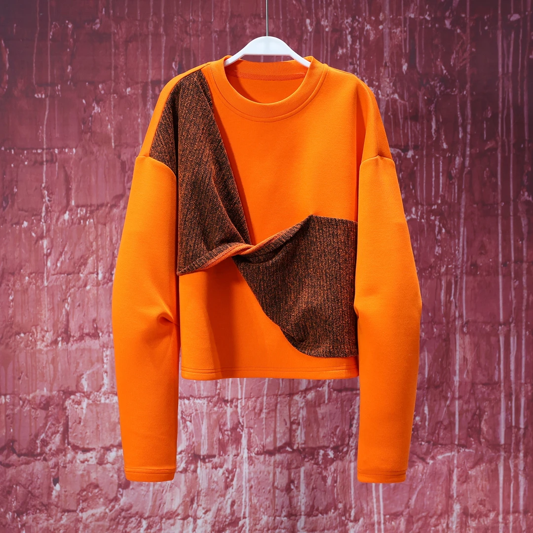 【韩哥女装】设计师新品爱玛橙蝴蝶结小众定制欧货圆领卫衣5692A