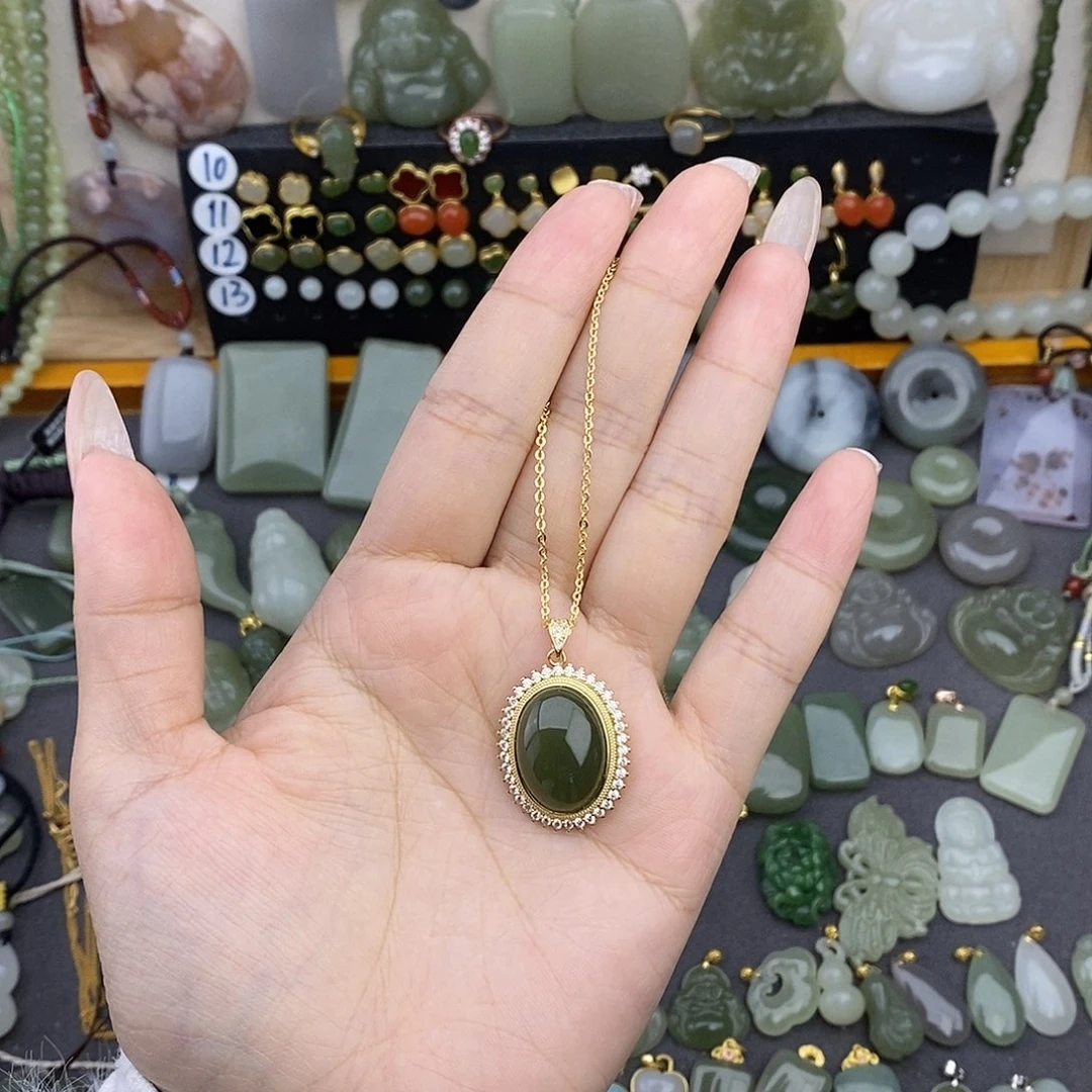 和田玉银S925镶嵌吊坠(不含链)