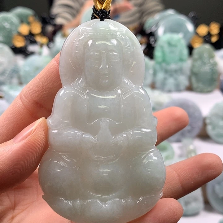 翡翠未镶嵌颈饰大气观音福利卡厚8.8