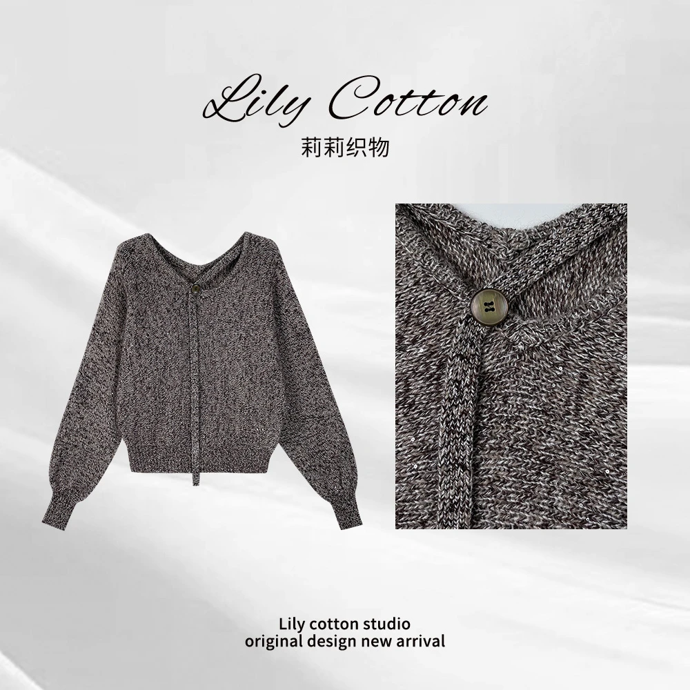 纱间彩韵 V领花纱混色慵懒松弛感绵羊毛软糯温柔针织XR-6201621