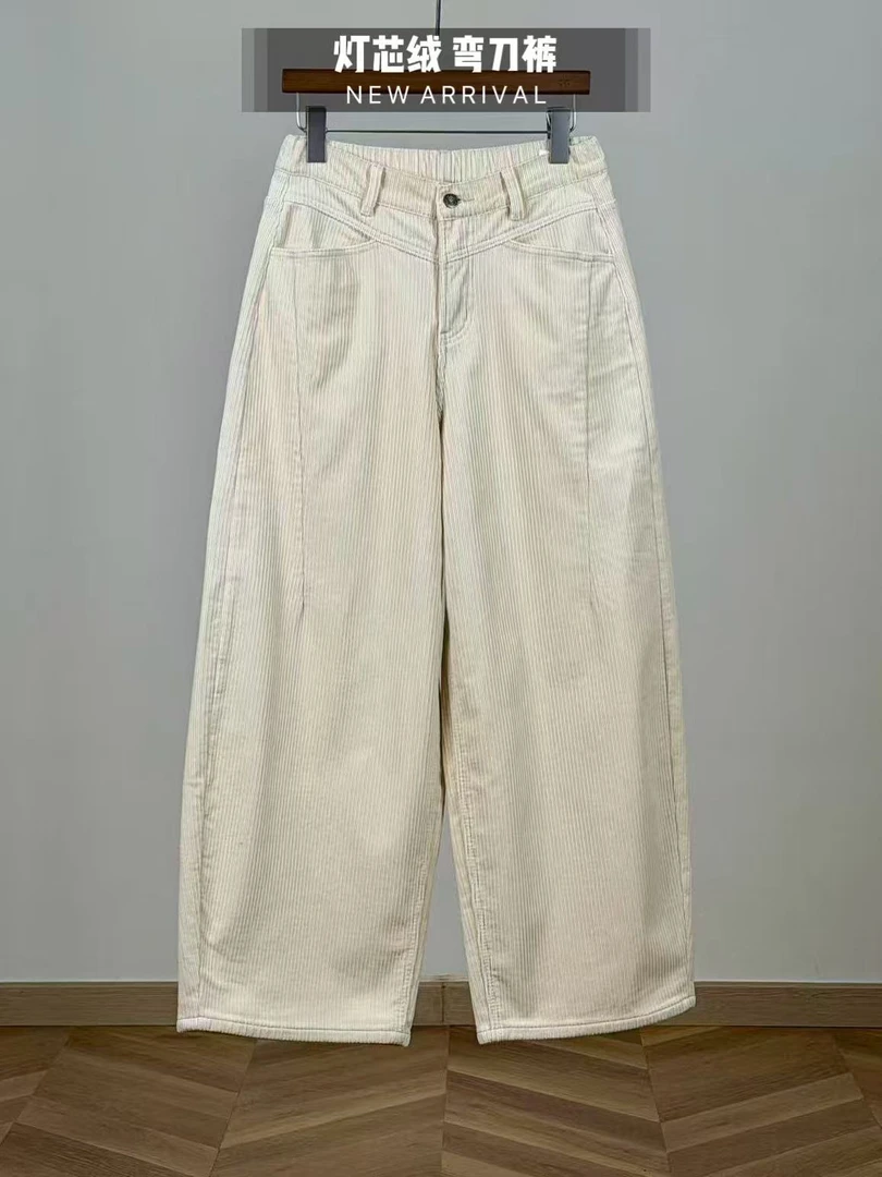 28633#冬季灯芯绒款 韩版高腰直筒弯刀裤 休闲裤女