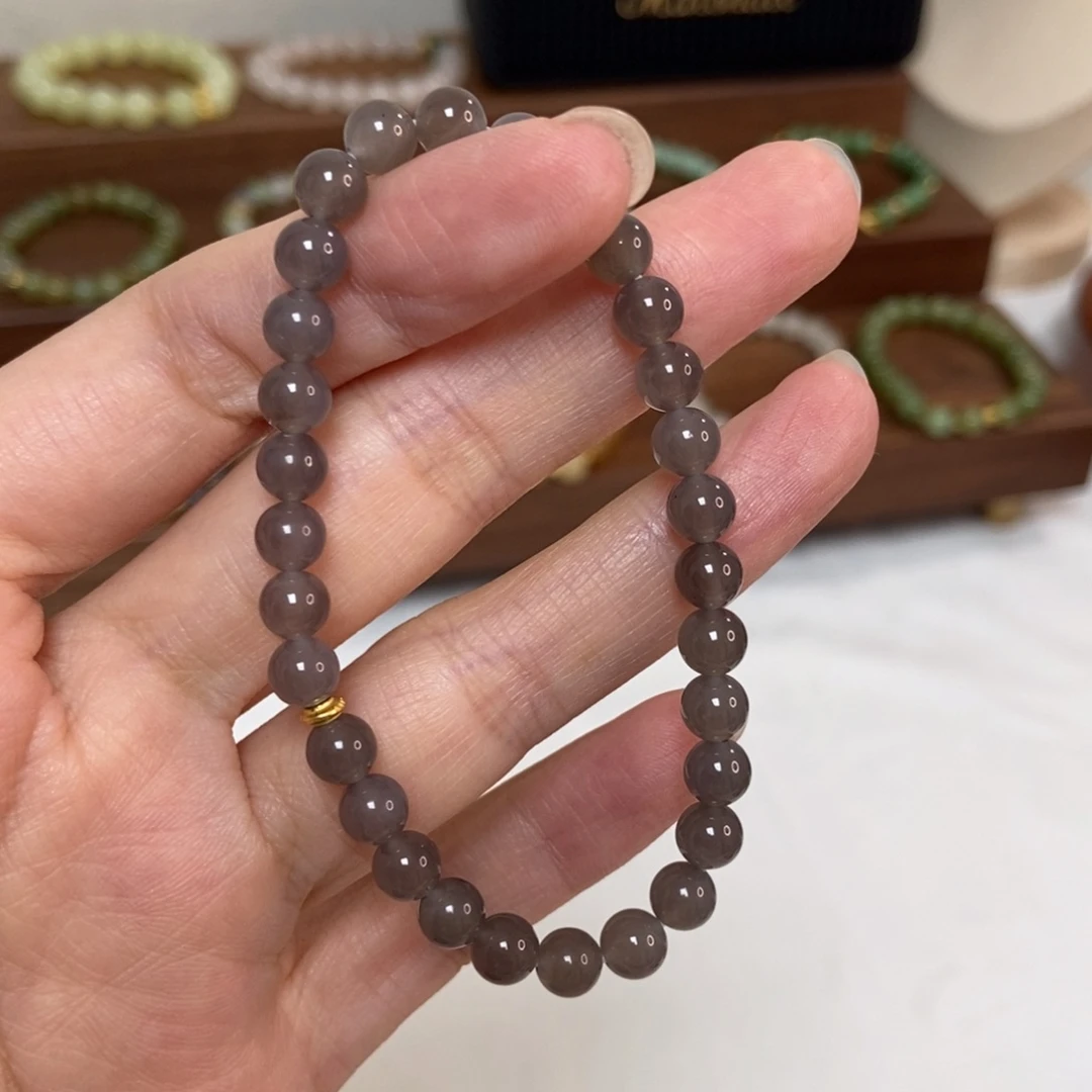 手链银S925镶嵌和田玉福利6mm冰紫有微瑕