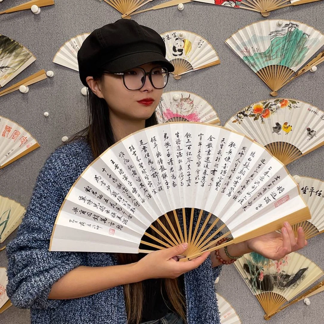 国画10寸玉竹-纯手绘-文玩扇骨（默认粘好）