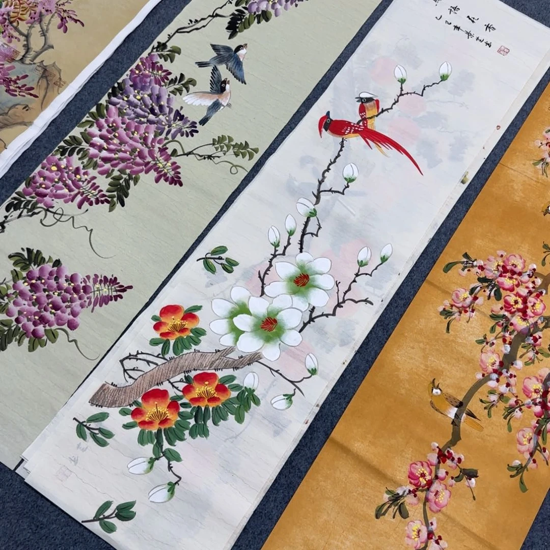 国画尺寸35X140手绘作品