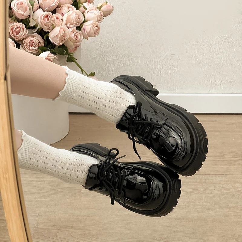 厚底小皮鞋女2025春秋新款百搭复古小个子黑色jk配裙子两穿乐福鞋