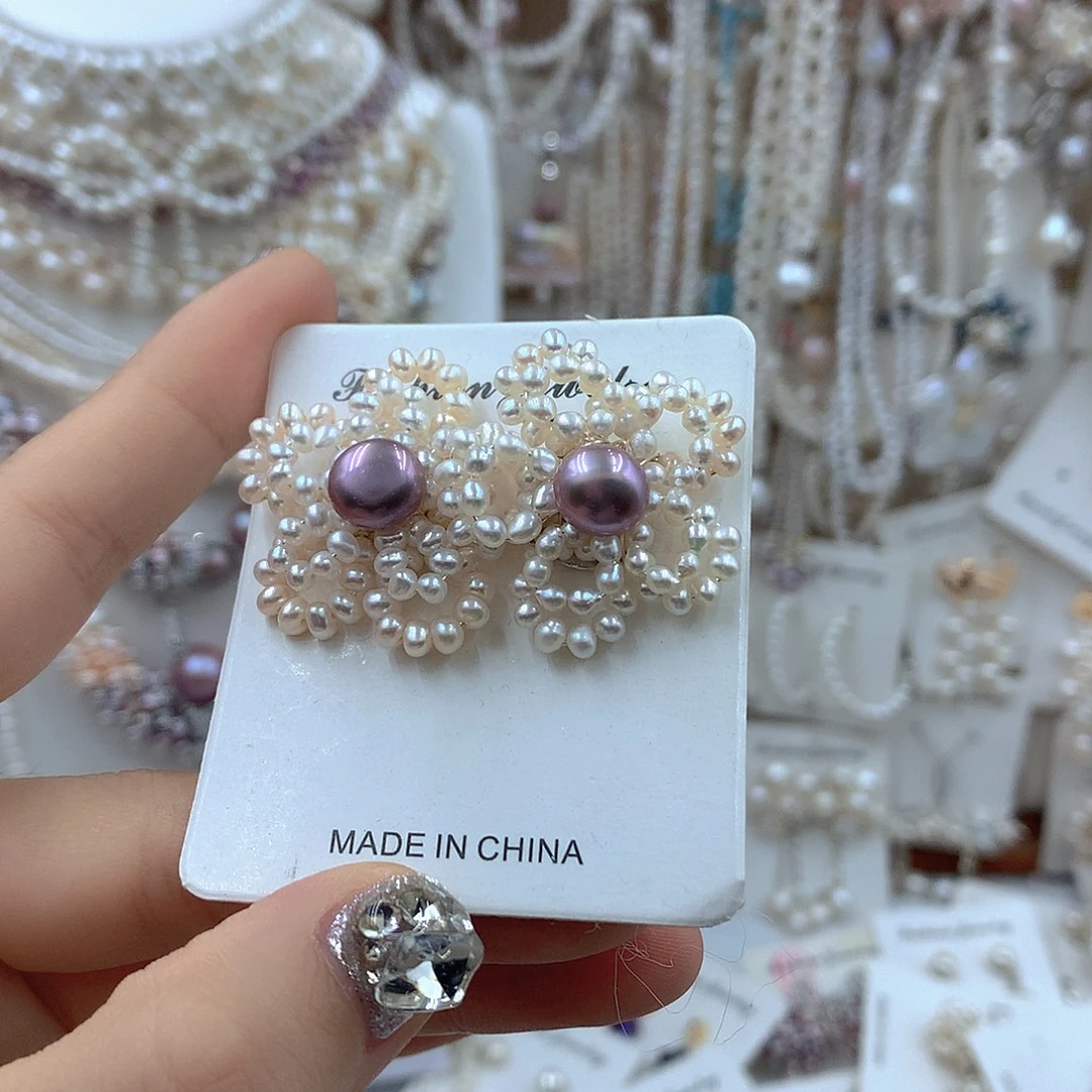 耳饰银S925镶嵌淡水珍珠