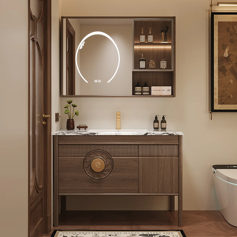 宋氏美学奢石无缝盆新中式浴室柜一体陶瓷盆洗手洗手台柜组合