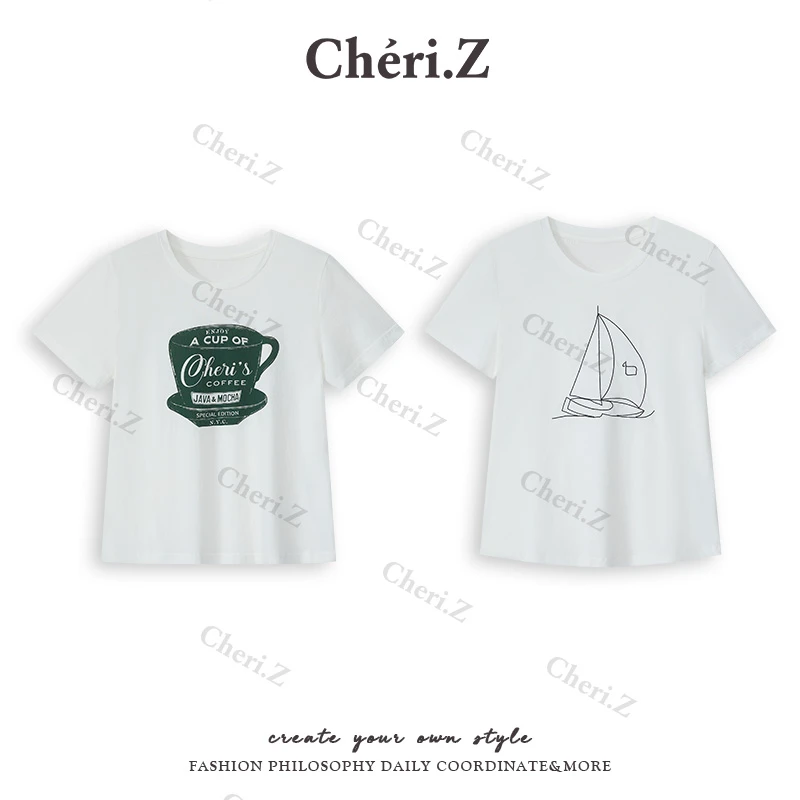 CHERI.Z老钱的夏天！32支荃棉R.L咖啡T/帆船刺绣白TC25B01252T