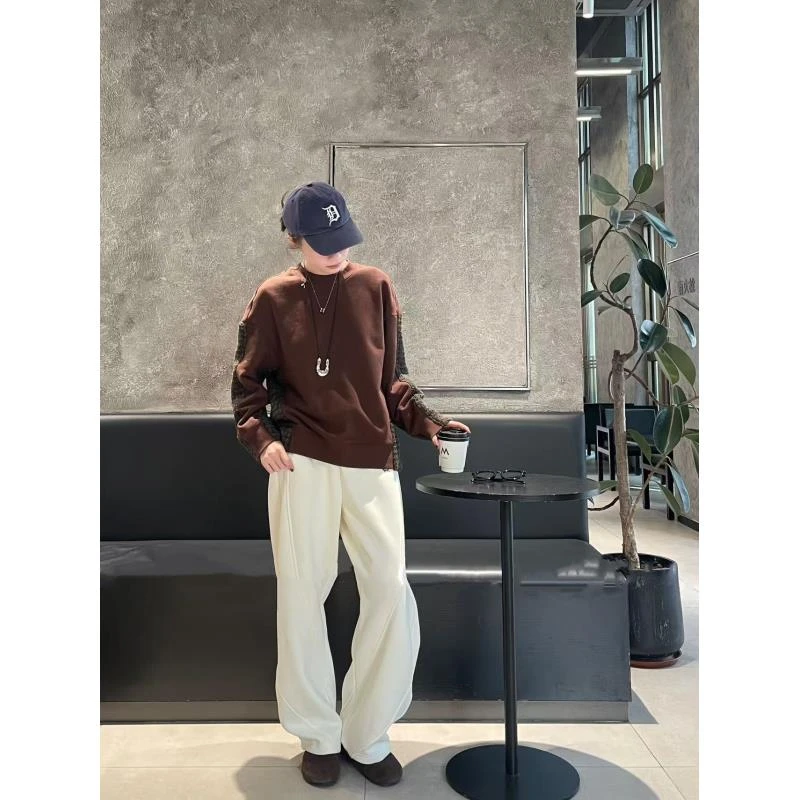 【猜姐】2024原创设计欧货加绒加厚高腰宽松保暖休闲阔腿卫裤W040