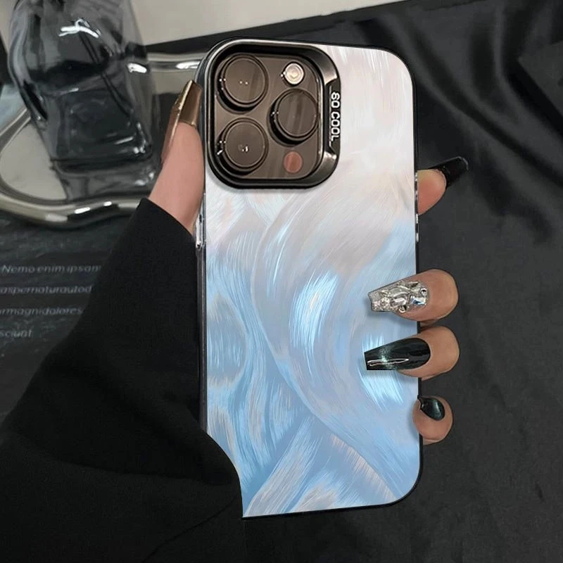 羽丝蓝白适用苹果16PRO/15彩银壳荣耀手机壳华为VIVO小米OPPO高级