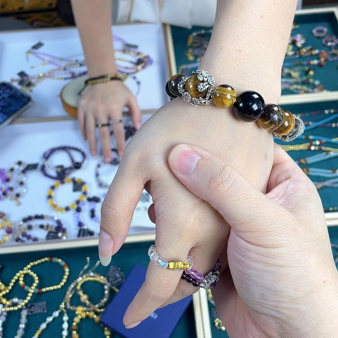 水晶手链银S925镀金镶嵌