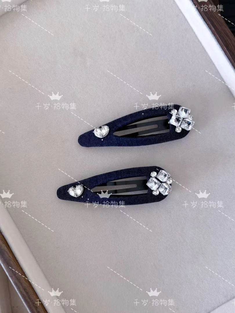 韩系牛仔爱心闪钻侧边夹（179）