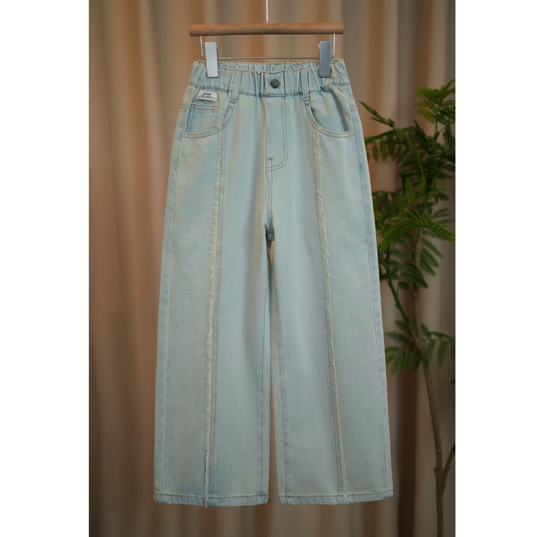 女童春季牛仔裤2025新款净版设计夏款中大童直筒儿童阔腿裤A001