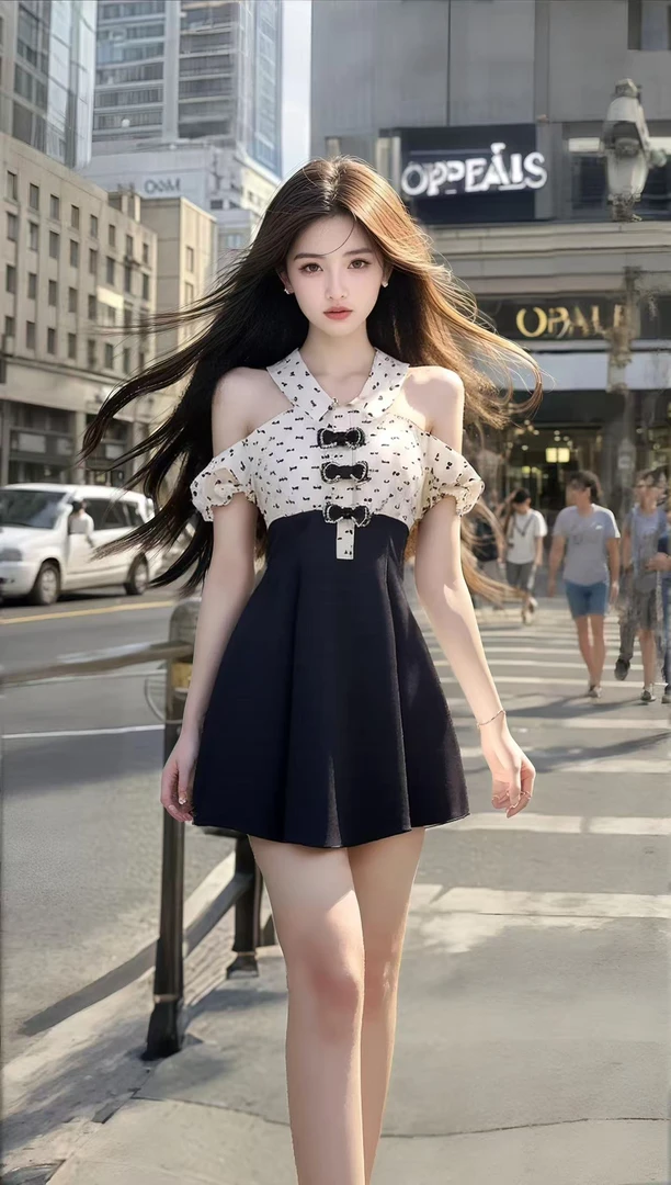 温柔少女风黑白拼接设计不规则领型连衣裙女小众时尚气质显瘦高级