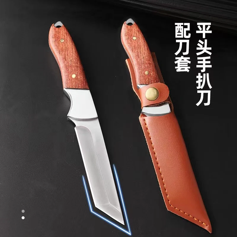 手工梨花木5CR15户外一体野营多功能生存手把肉削皮水果刀