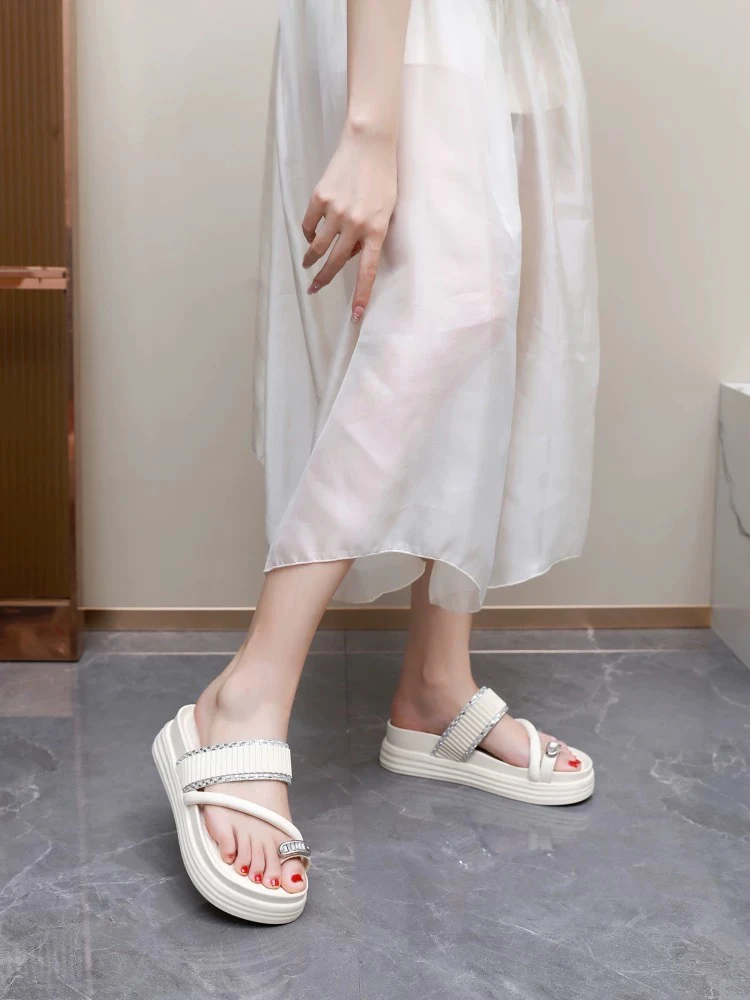 仙女风外穿拖鞋高跟鞋女2025夏季新款戒指凉拖超火一字拖鞋厚底