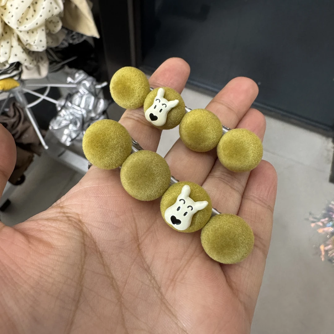BlomUME原创植绒糖豆小狗鸭嘴夹超可爱刘海夹高级感发夹发饰925