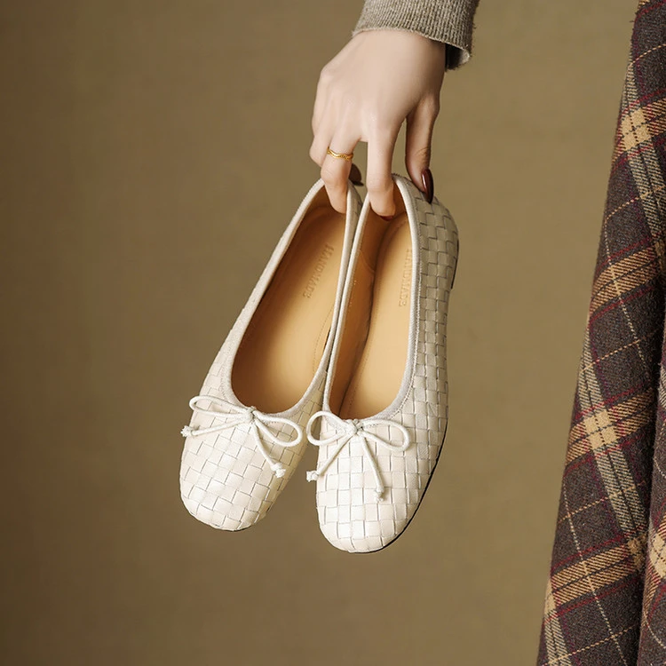 MIAOSHEN气质甜美手工自制春季小羊皮尖头蝴蝶结高跟鞋皮鞋单鞋