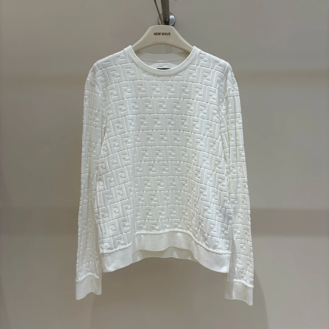 99新 FENDI/芬迪 FE1516 满印Logo字母套头长袖毛衣46码 原价6800