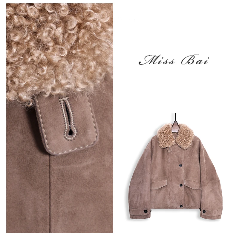 YIWEN-【远方来信】高级感肯尼亚绵羊反绒皮毛一体白鹅绒服YR3569