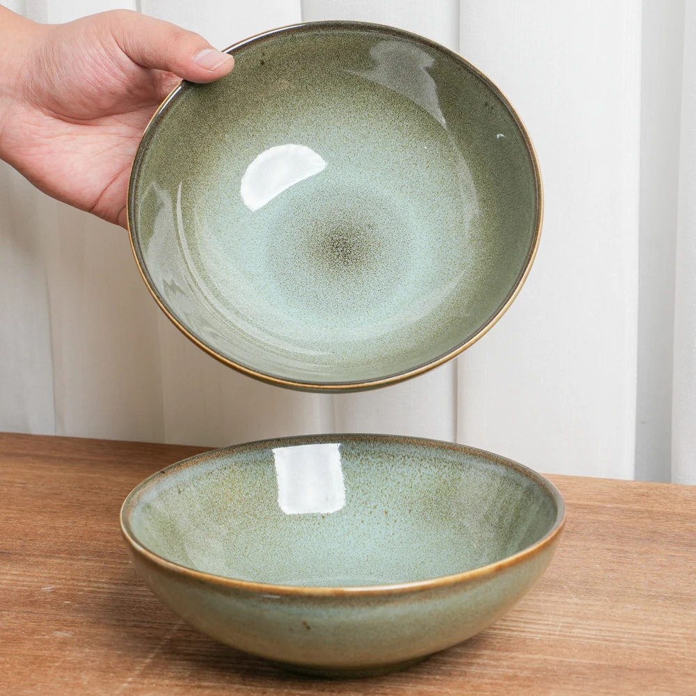 【瑕疵】菜碗釉下彩陶瓷碗窑变复古绿异形沙拉碗复古家用C1A/WL3B