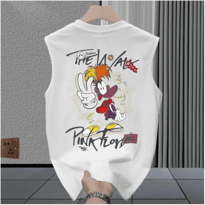 夏季美式潮牌重磅无袖男士背心印花痞帅健身运动坎肩汗衫薄款T恤