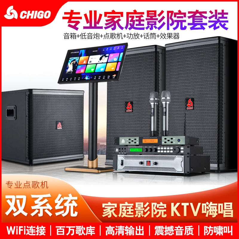 Chigo/志高12寸专业KTV音响家用包厢K歌语音点歌机演出音箱全套