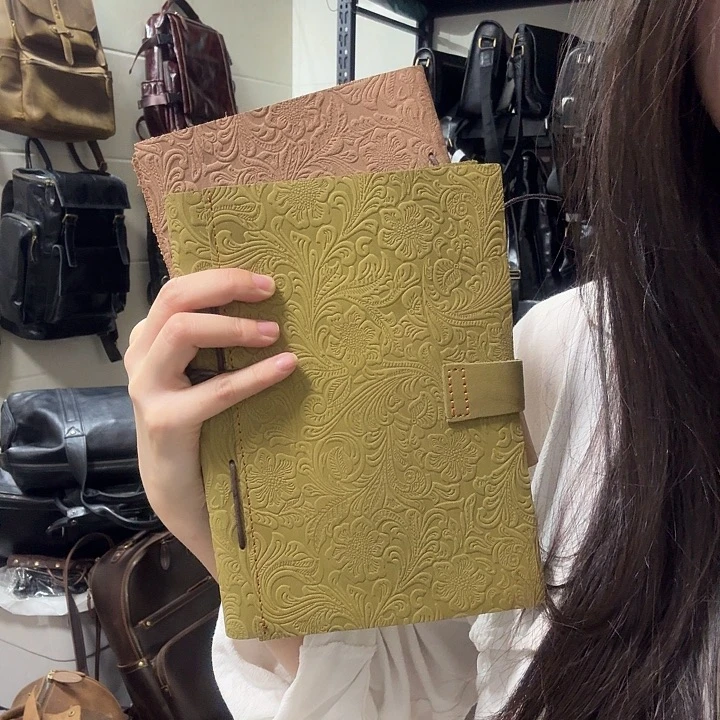 清***语疯马皮头层笔记本