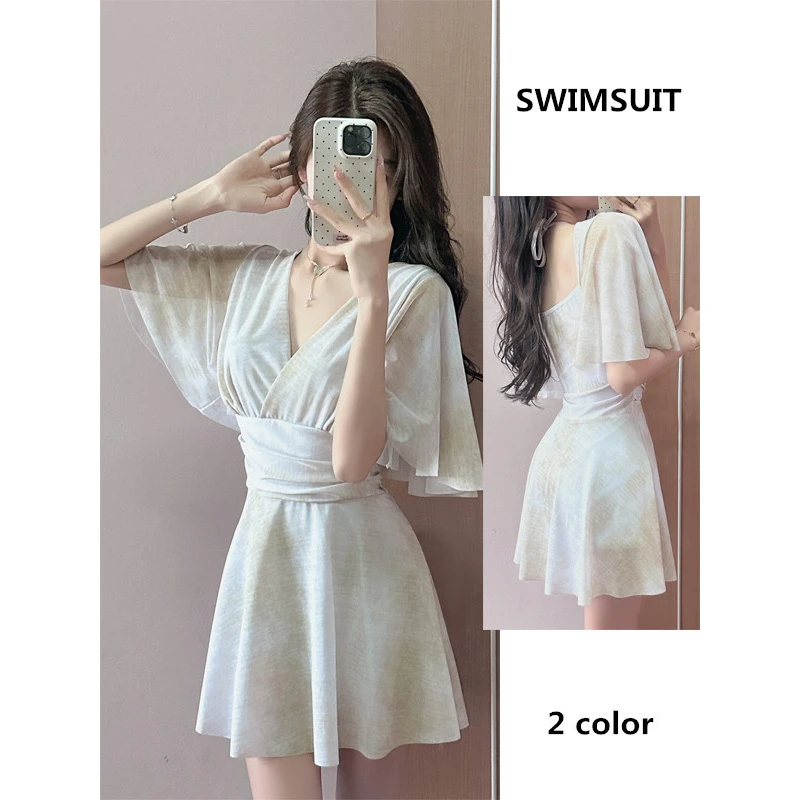 2025新款胖mm连体裙钢托保守显瘦遮肉夏季游泳度假平角泳衣女晕染
