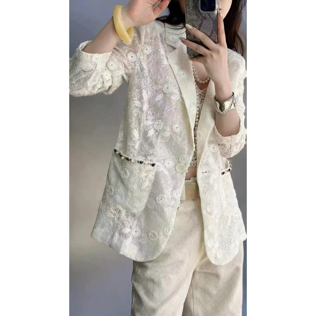 KIKI严选：6537-零点520家欧货南油夏季重工轻奢钉珠西装外套