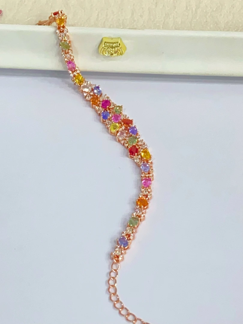 S925银镶嵌彩色蓝宝石手链