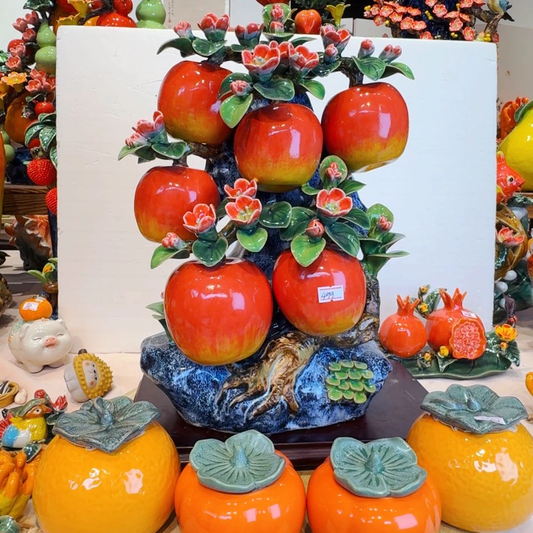 陶瓷43高六果苹果树，橘子罐2，柿子2