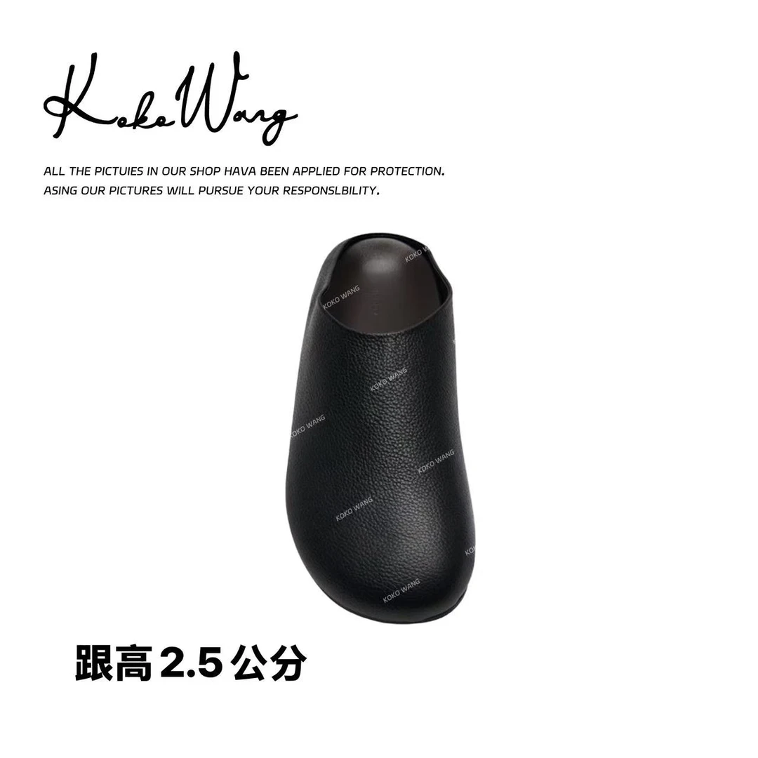 KOKOWANG秋冬荔枝纹牛皮博肯慵懒松弛感包头拖鞋X5275H09X01