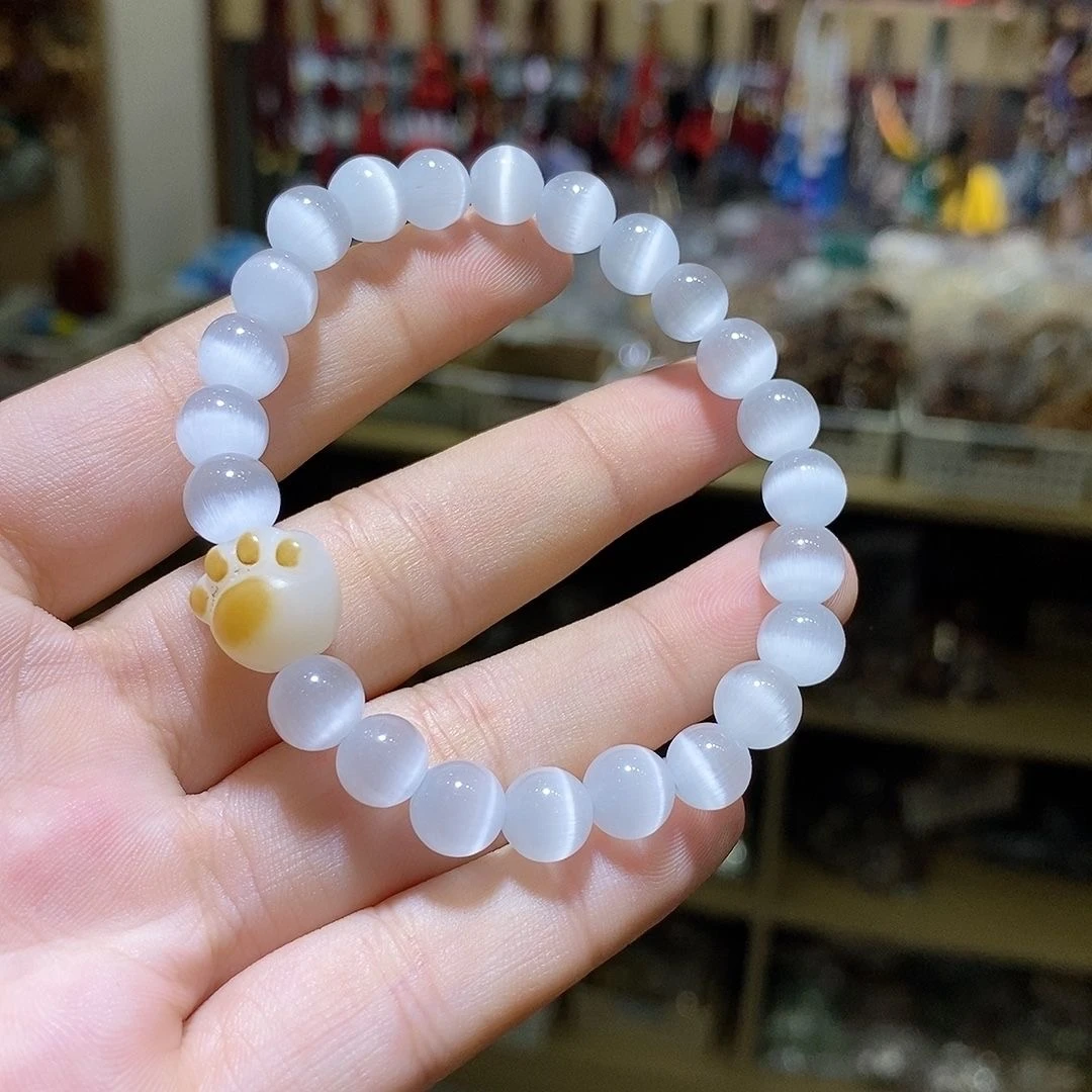 非金属玻璃手链 白猫眼女款手串百搭精美