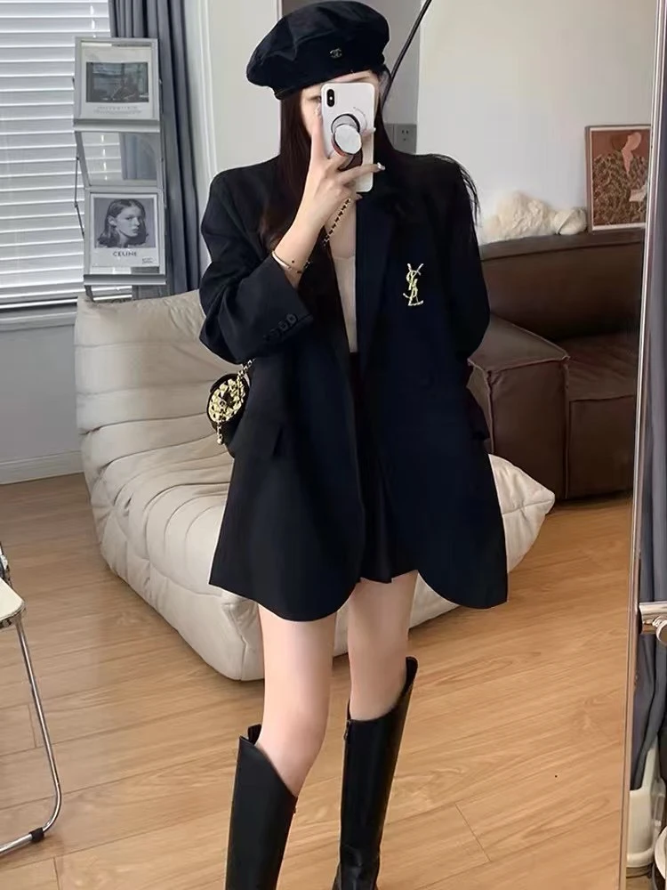 女春秋季休闲韩版加厚高级感超好看西装外套气质黑色夹棉复古西服